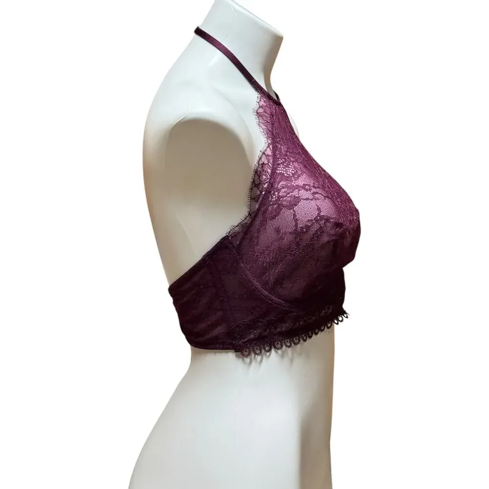 Victoria's Secret Very Sexy Lace Halter Underwire Bralette Wine Purple 36D
